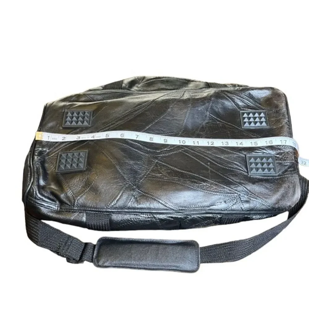 Patched Leather Weekender / Tote Bag in Black Padded Shoulder strap and‎ handle